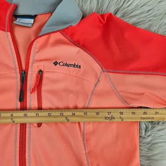 Columbia Softshell Fleece Jacket Coral Zip Up Outdoor Hiking Winter Fall Medium - Picture 11 of 11
